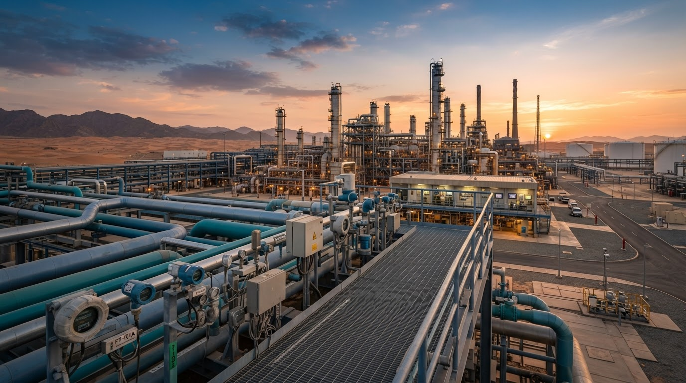 Industrial process plant with pipelines and control instrumentation