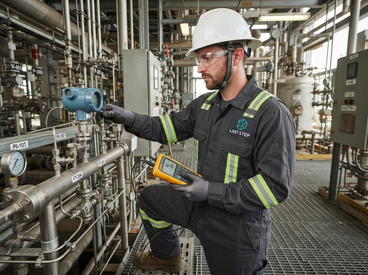 Instrumentation technician working at an industrial plant